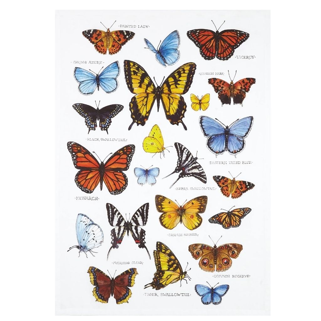 Peking Handicraft - Kitchen Towel Field Guide Butterflies Printed