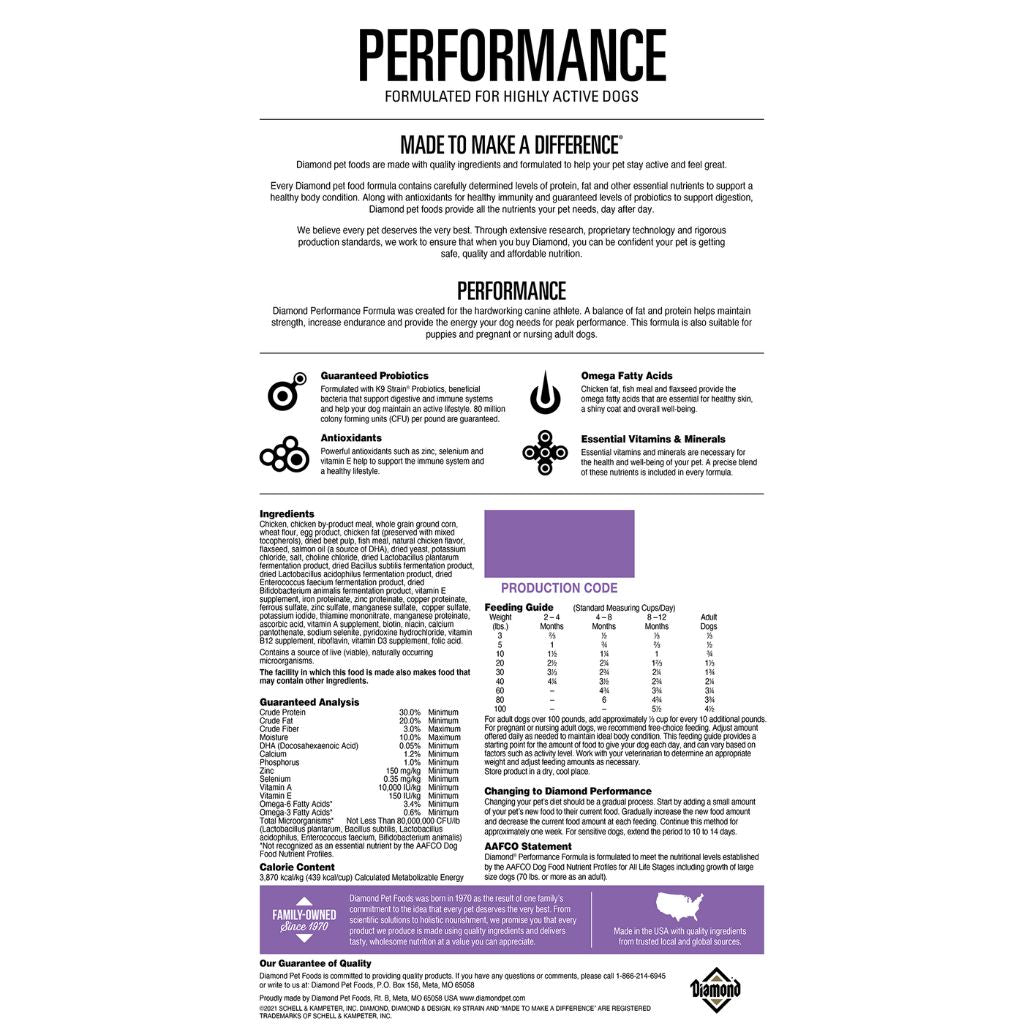 Diamond - Performance Dry Dog Food - Southern Agriculture 