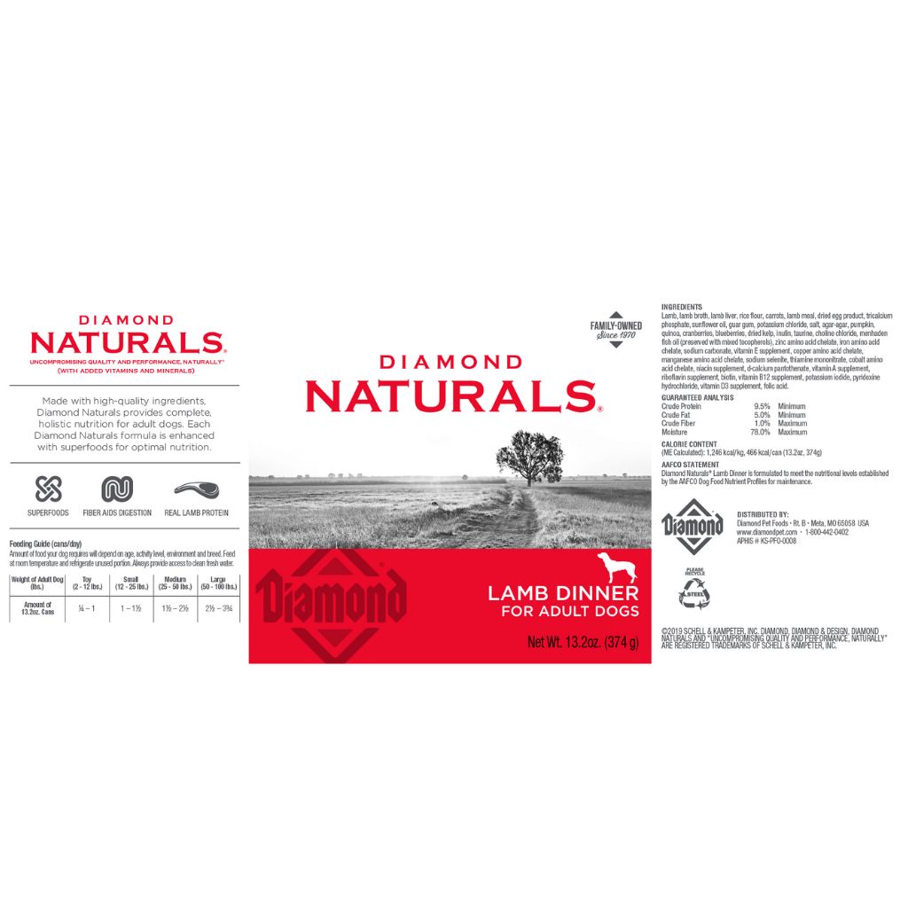 Diamond, Naturals - All Breeds, Adult Dog Lamb Dinner Recipe Canned Dog Food - Southern Agriculture 