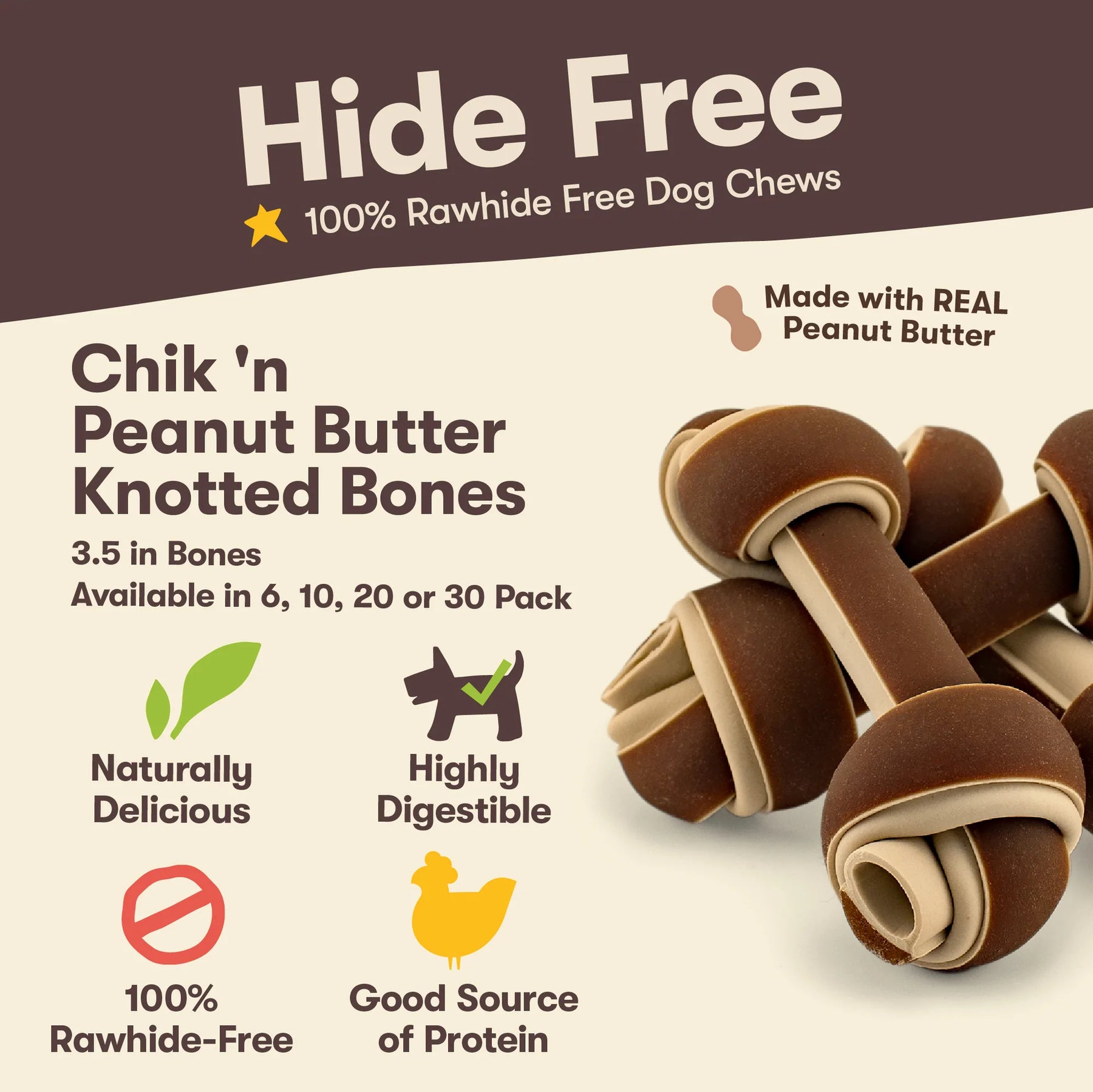 Pet 'n Shape - Hide Free Chick 'n Peanut Butter Knotted Bones