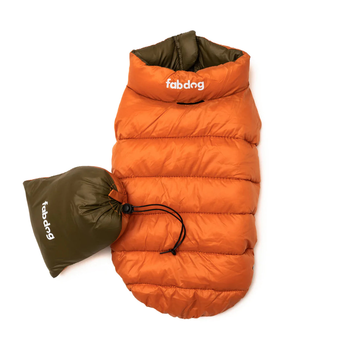 fabdog - Combo Pack N' Go Reversible Dog Puffer Orange/Olive