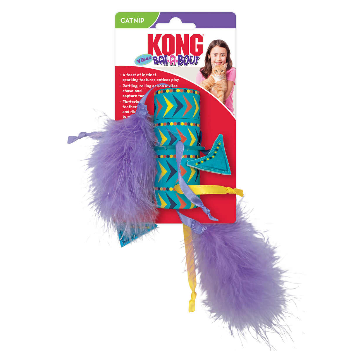 KONG - Vibez Bat-A-Bout Roller With Feathers & Ribbons