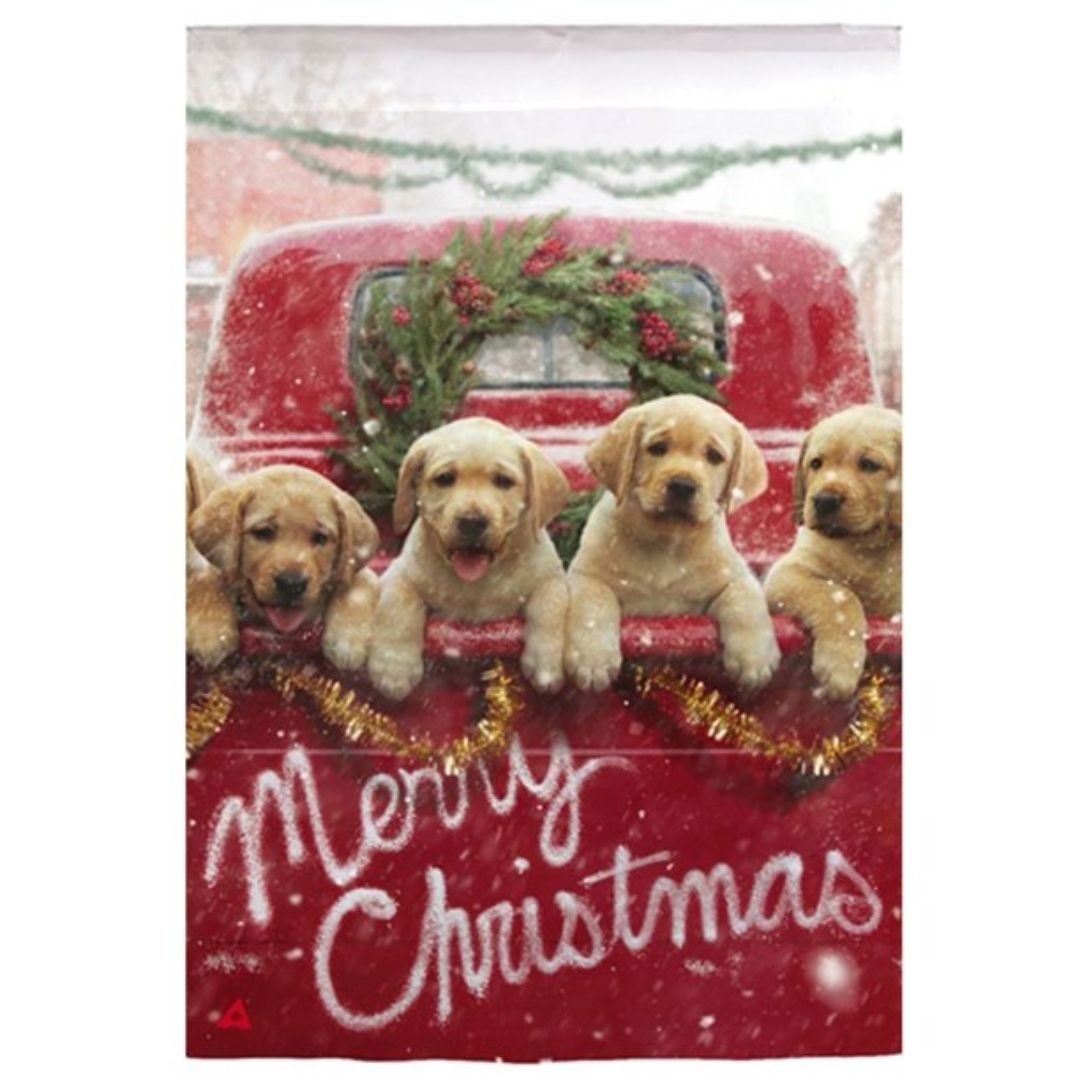 Evergreen Enterprises - Suede Garden Flag - Red Truck with Puppies - Southern Agriculture 