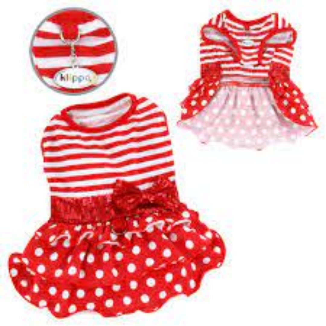 Klippo Pet - Sparkling Bow Ruffle Layered Dog Dress - Red