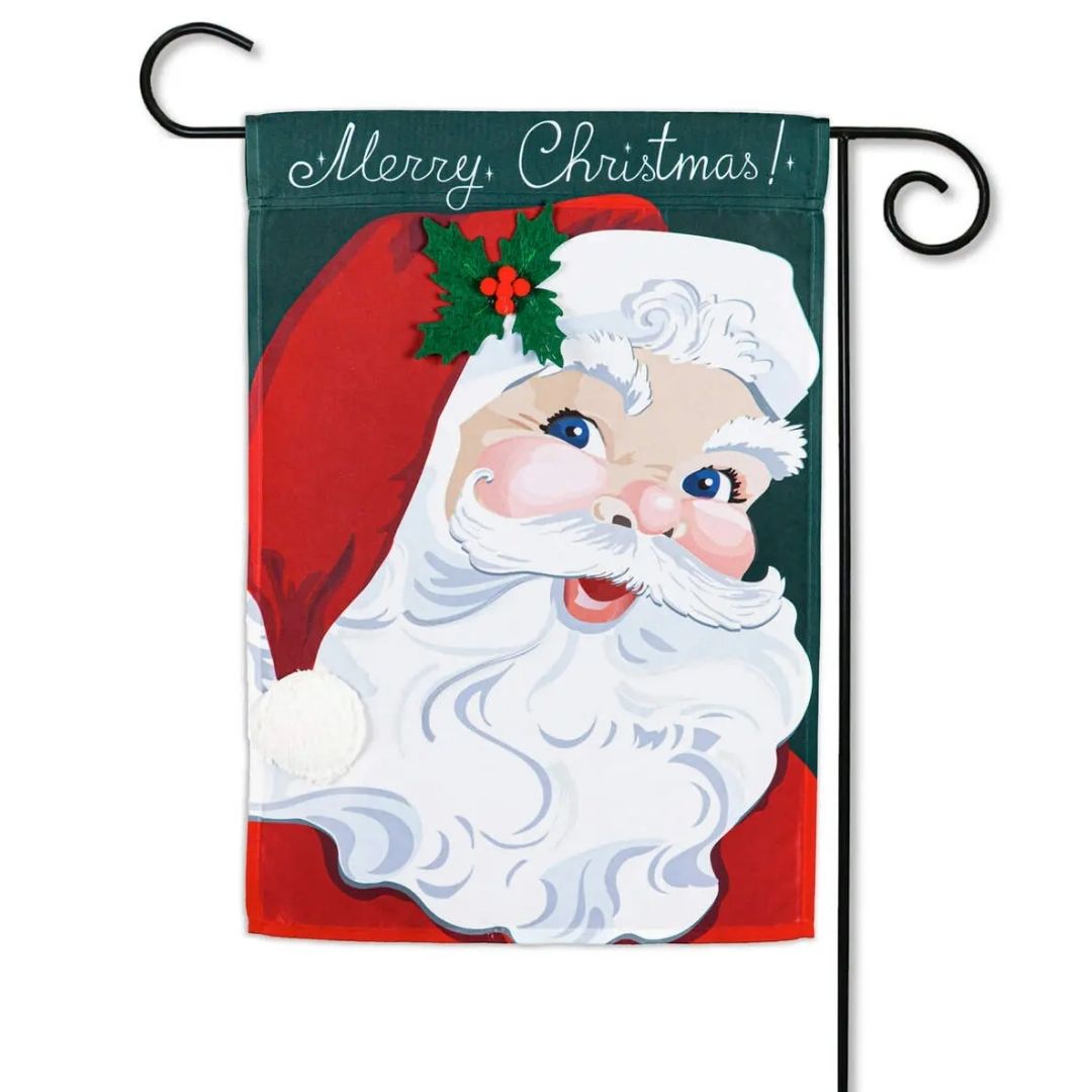Evergreen Enterprises - Vintage Santa Applique Garden Flag - Southern Agriculture 