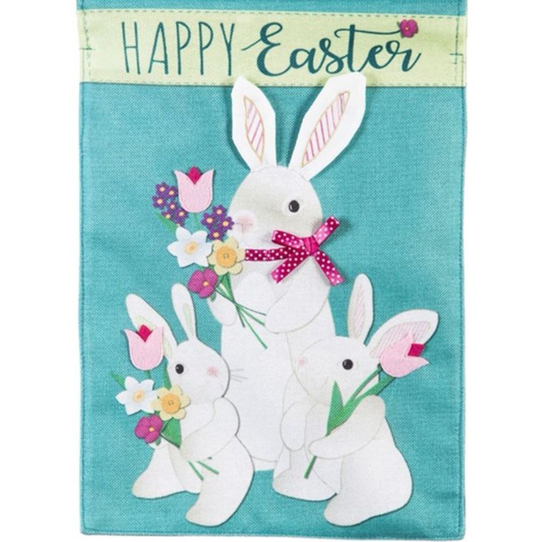 Evergreen Enterprises - Bunny Trio Burlap Garden Flag - Southern Agriculture 
