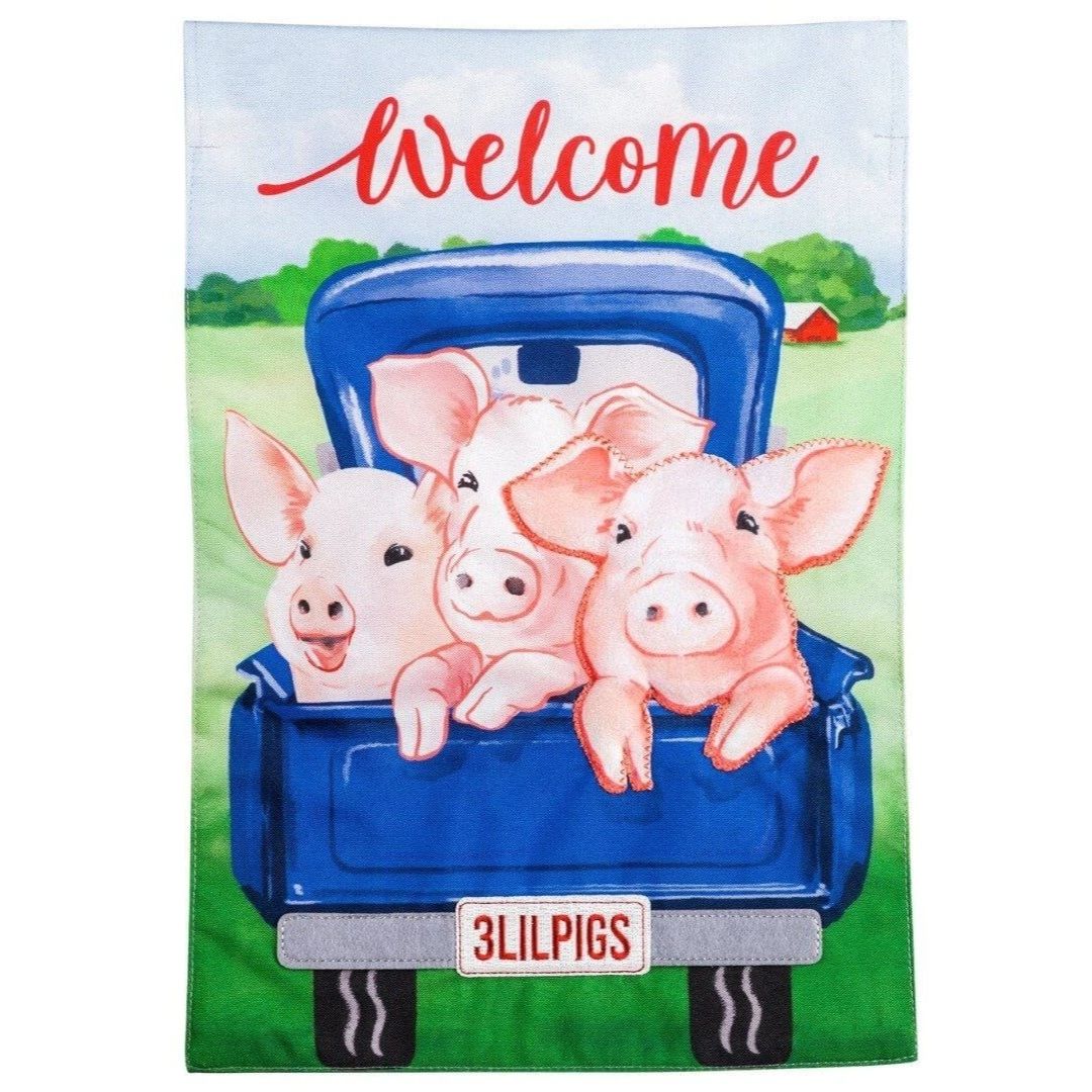 Evergreen Enterprises - 3 Lil Pigs Garden Flag - Southern Agriculture 