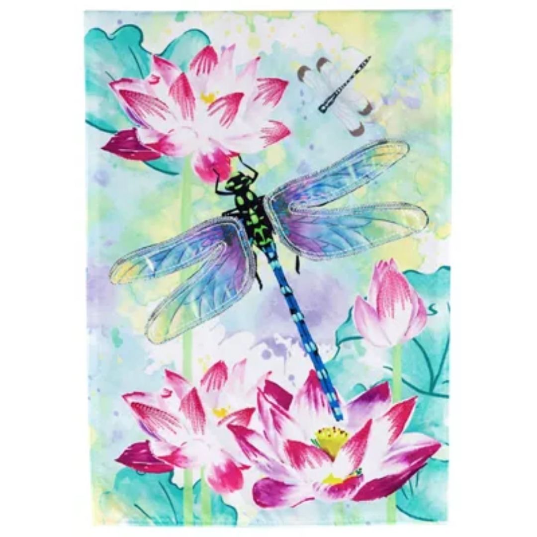 Evergreen Enterprises - Dragonfly with Lotus Garden Flag - Southern Agriculture 