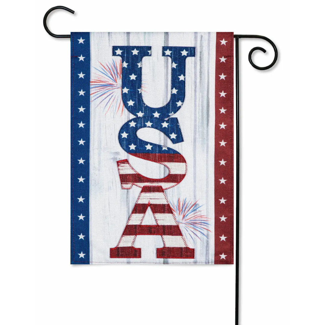 Evergreen Enterprises - USA Fireworks Burlap Patriotic Garden Flag - Southern Agriculture 