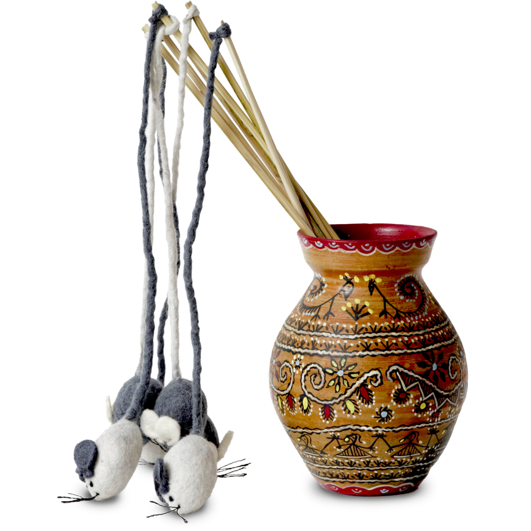 Dharma Dog Karma Cat - Teaser Mouse Gray and White Assorted Cat Toy