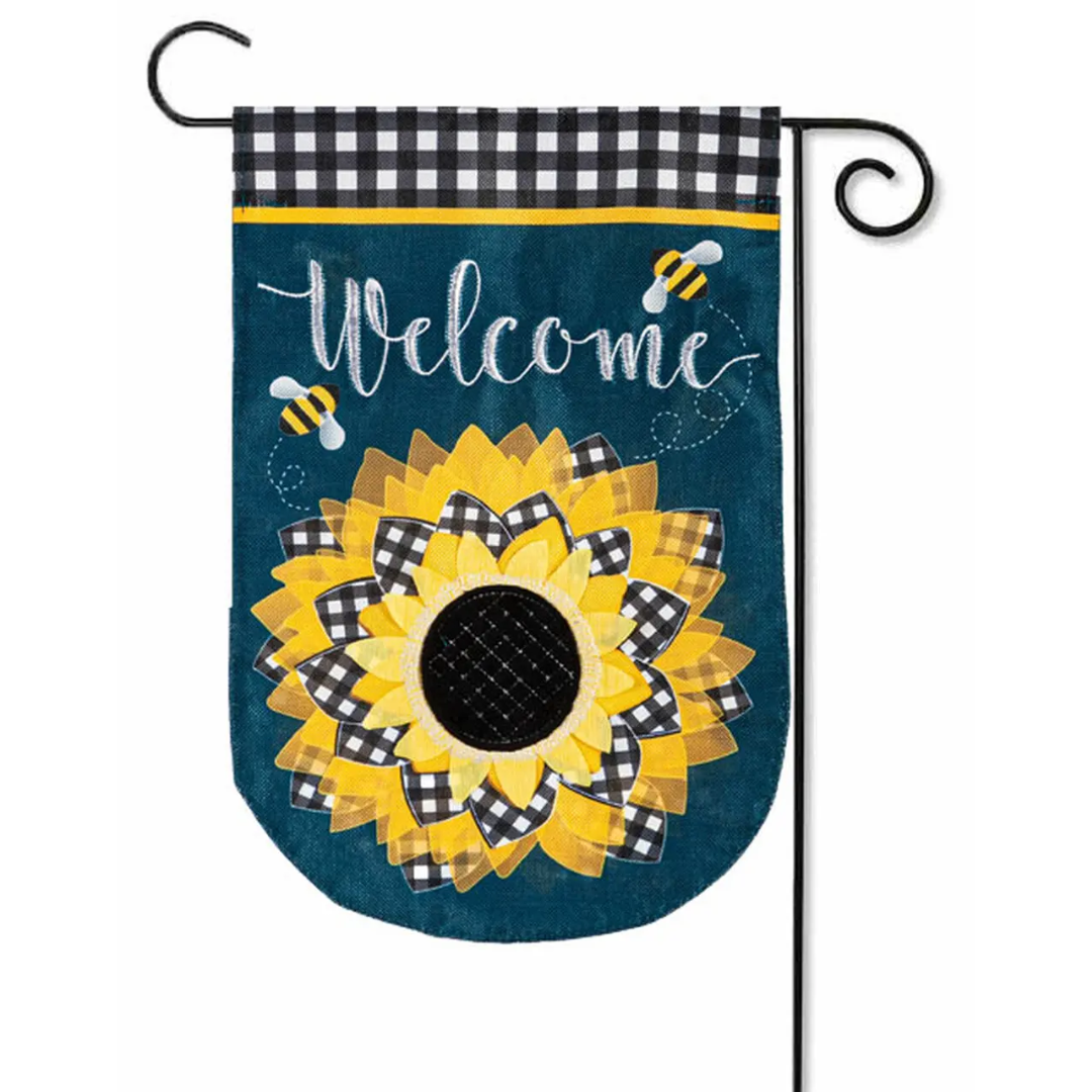 Evergreen Enterprises - Sunflower with Checks Burlap Garden Flag - Southern Agriculture 