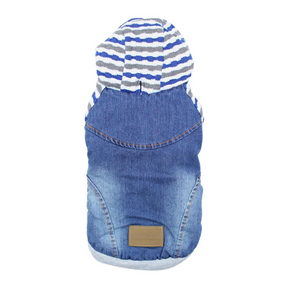 Parisian Pet - Denim Striped Dog Hoodie Jacket - Blue
